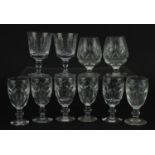 Cut crystal glasses comprising set of six Waterford, pair of Thomas Webb and pair of Royal
