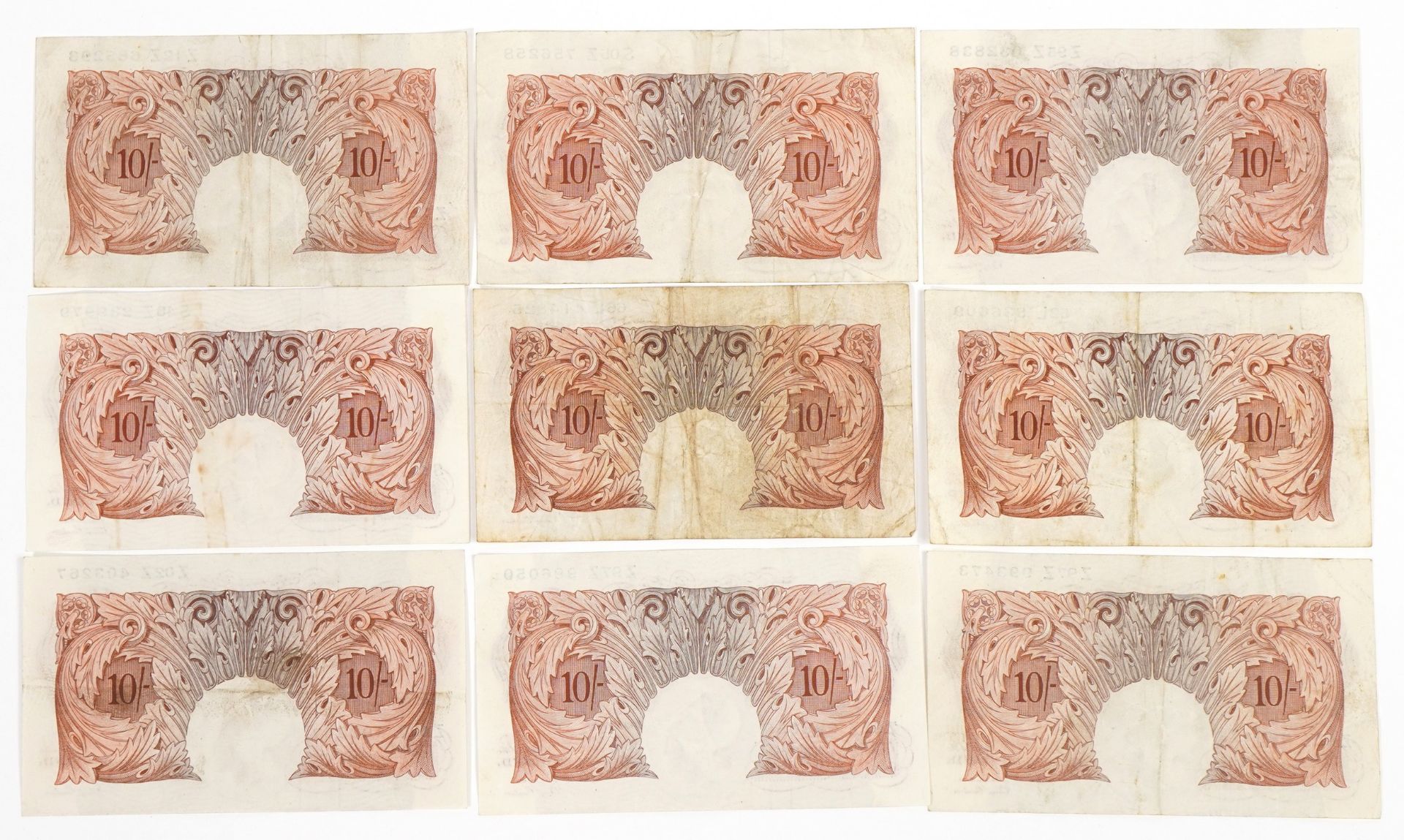 Nine Bank of England ten shilling notes comprising Chief Cashiers P S Beale and K O Peppiatt, - Image 3 of 3