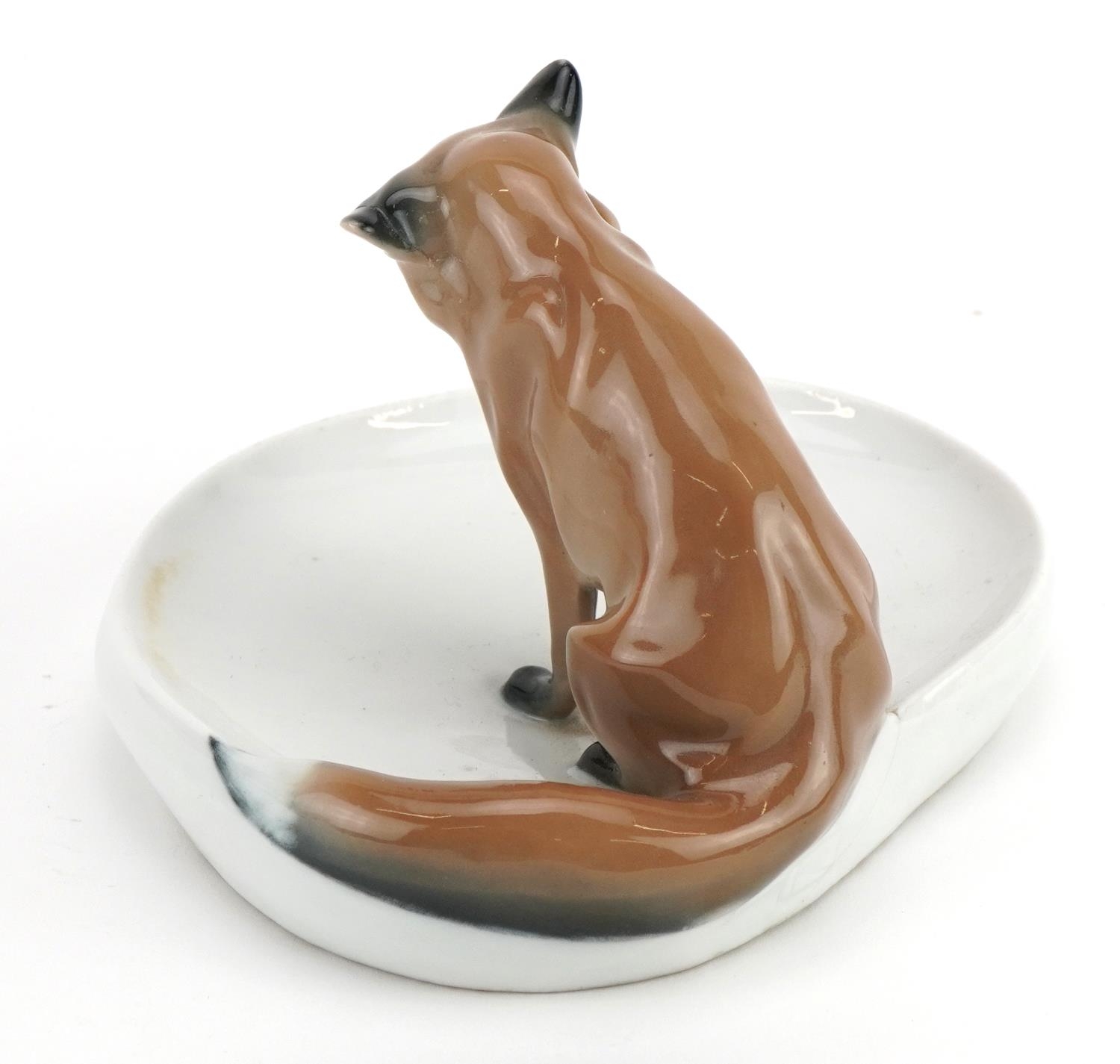 Meissen, German porcelain dish surmounted with a fox, incised marks to the base, 13.5cm wide For - Image 2 of 3