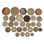 Antique and later British and world coinage including Victorian 1887 shilling, 1937 crown and 1834