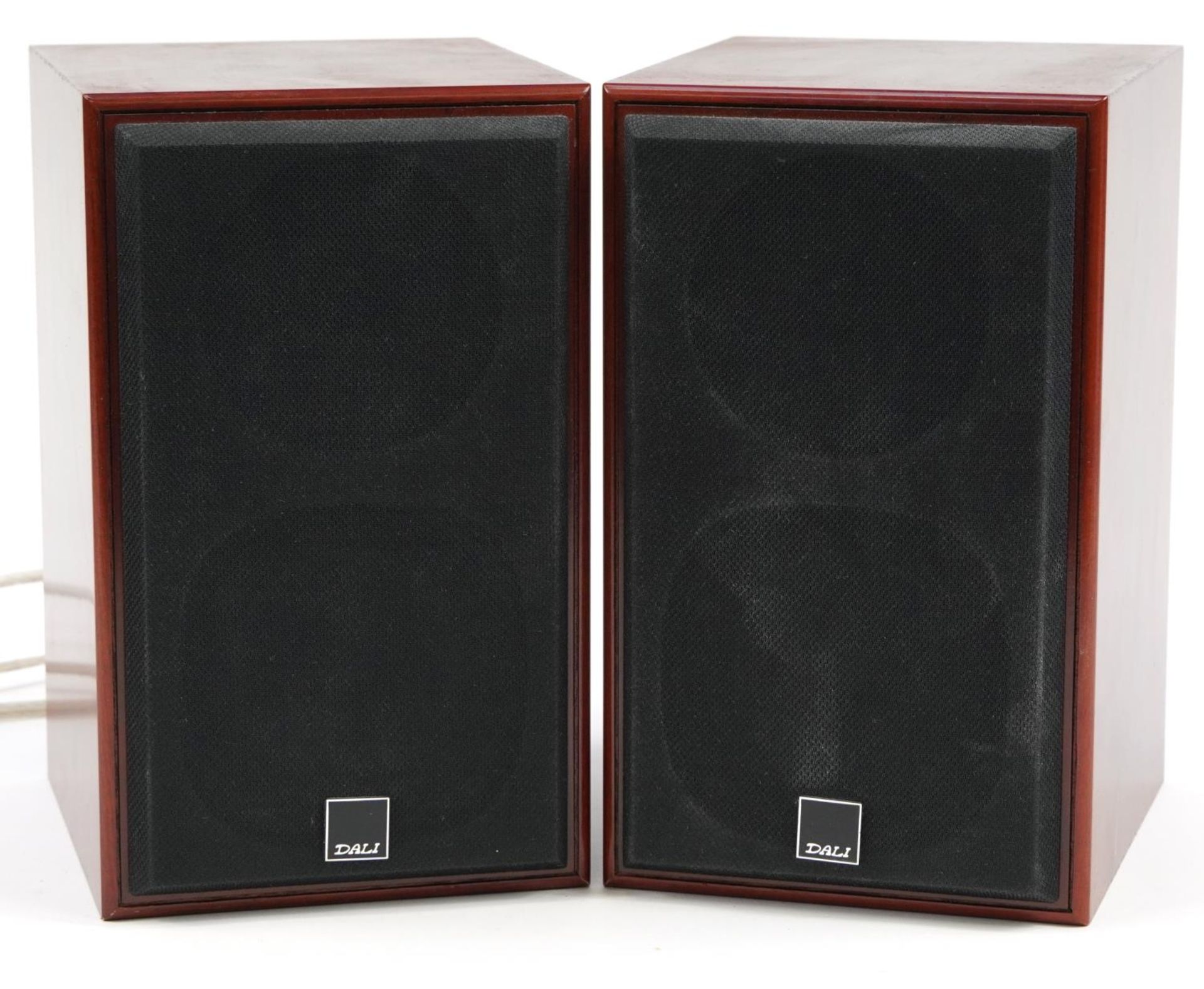 Pair of Dali Royal Menuet II shelf speakers, serial number 325381, 25.5cm high with QED silver