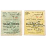 Two footballing interest 1950s England International tickets including one signed signed by Alfred