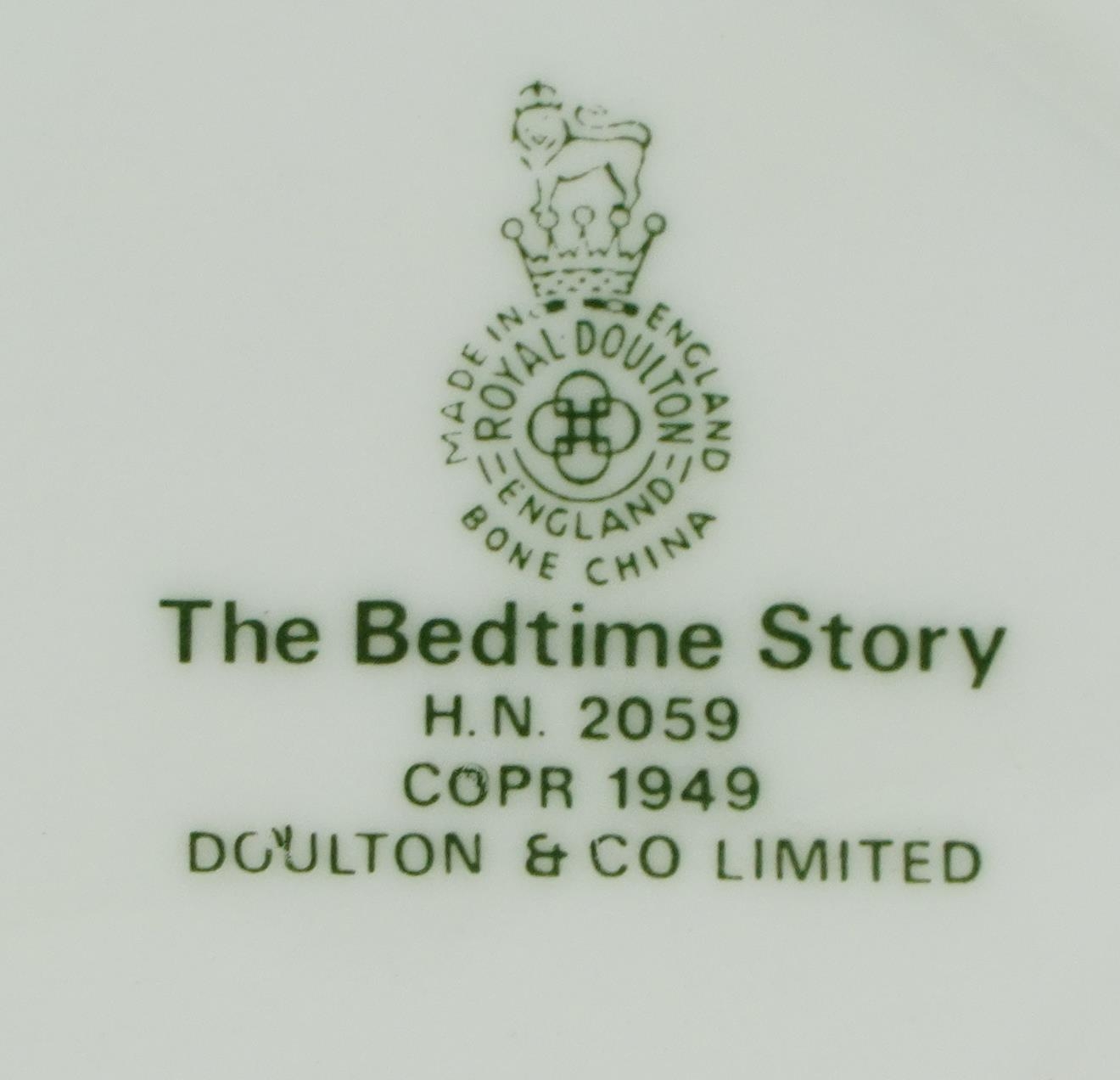 Two Royal Doulton figurines and a Victorian porcelain half pin doll, including Bedtime Story - Image 4 of 4