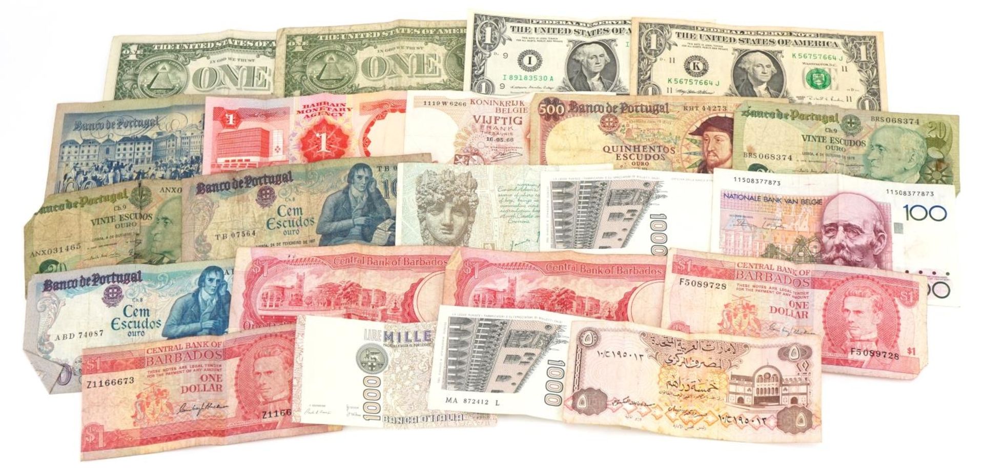 United States of America and world banknotes including one dollar For further information on this