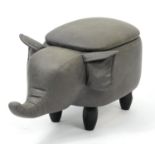 Contemporary grey leather storage stool in the form of an elephant, 68cm in length For further