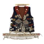 Persian white metal belt and similar collar together with a Persian coin set waistcoat with white