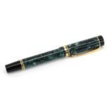 Parker green marbleised Duofold fountain pen with 18k gold nib For further information on this lot