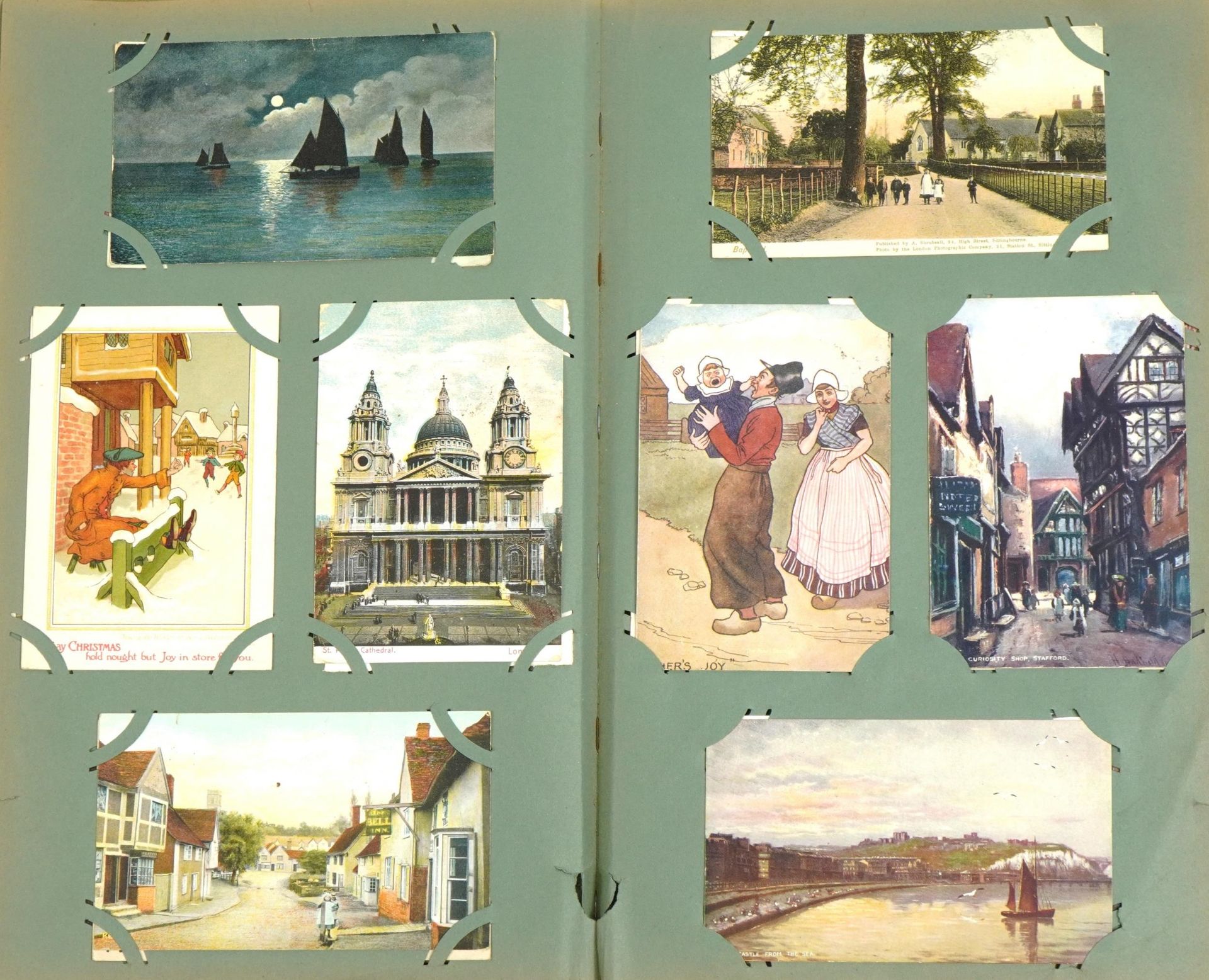 Edwardian and later topographical, social history and comical postcards arranged in an album - Image 3 of 15