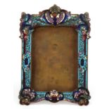 19th century French gilt brass and champleve enamel easel photo frame, 21.5cm x 15cm For further