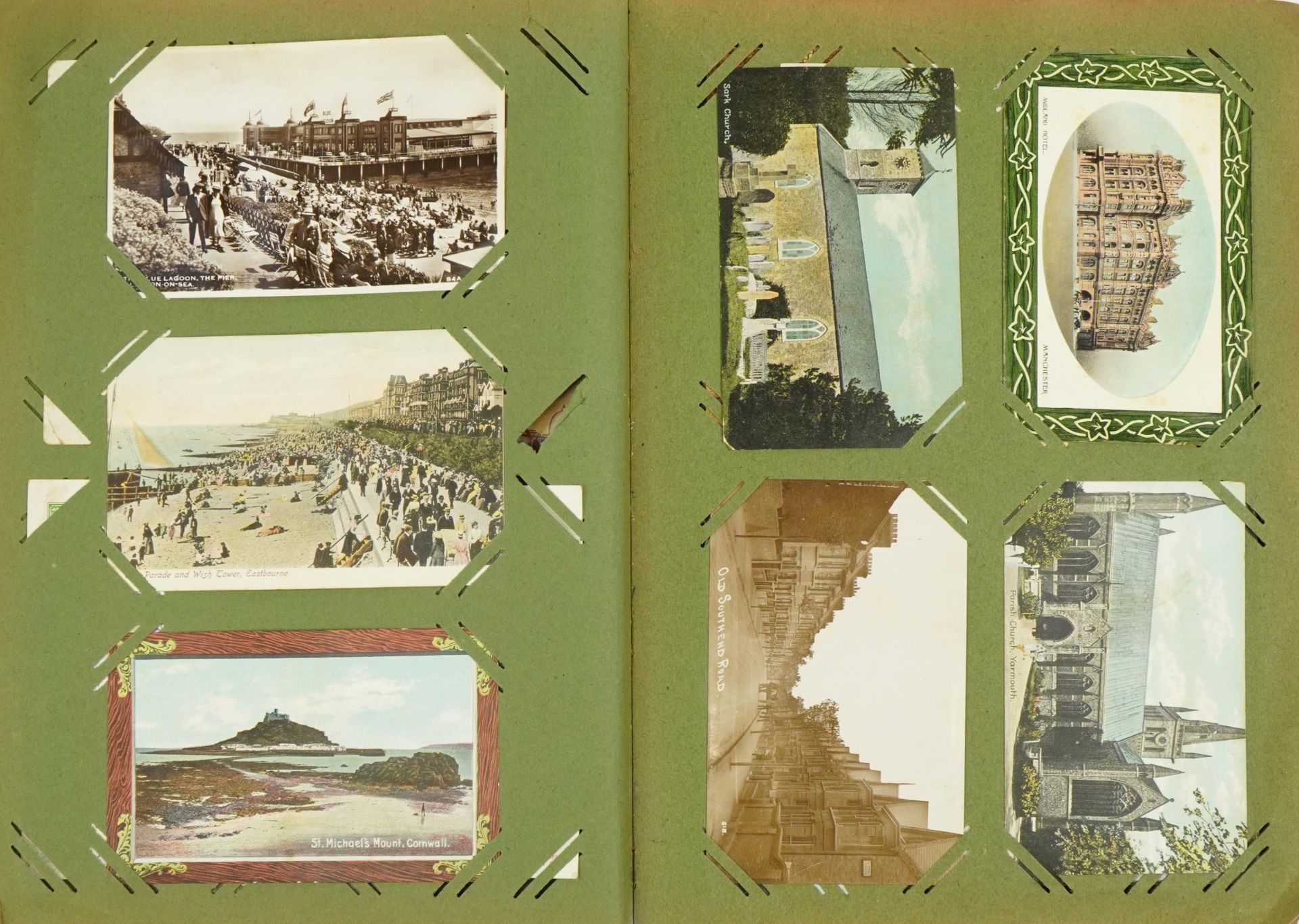 Good collection of Edwardian topographical and social history postcards arranged in an album, some - Image 3 of 19