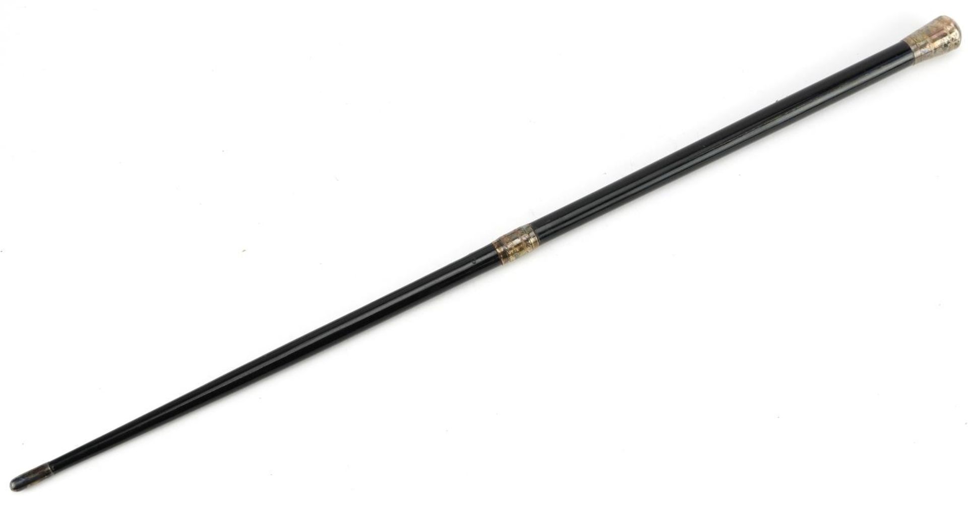 Early 20th century ebonised conductor's baton with engraved silver mounts housed in a velvet and - Bild 2 aus 5