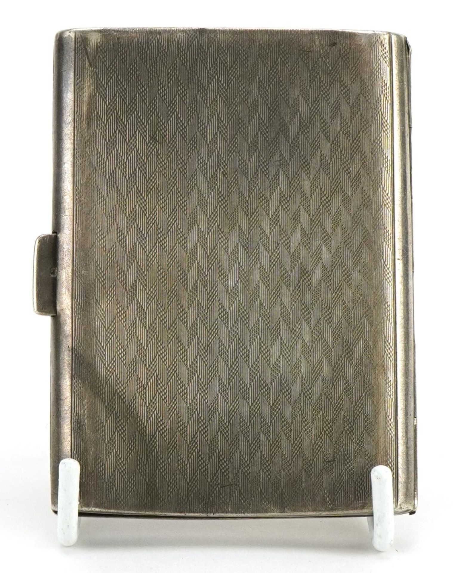 Bravingtons, George V rectangular silver cigarette case with engine turned decoration, Birmingham - Image 4 of 4