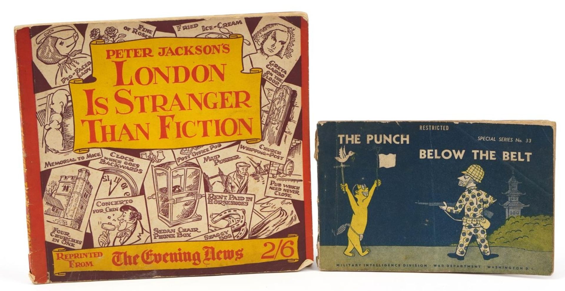 Two vintage books comprising The Punch Below the Belt and Peter Jackson's London is Stranger than