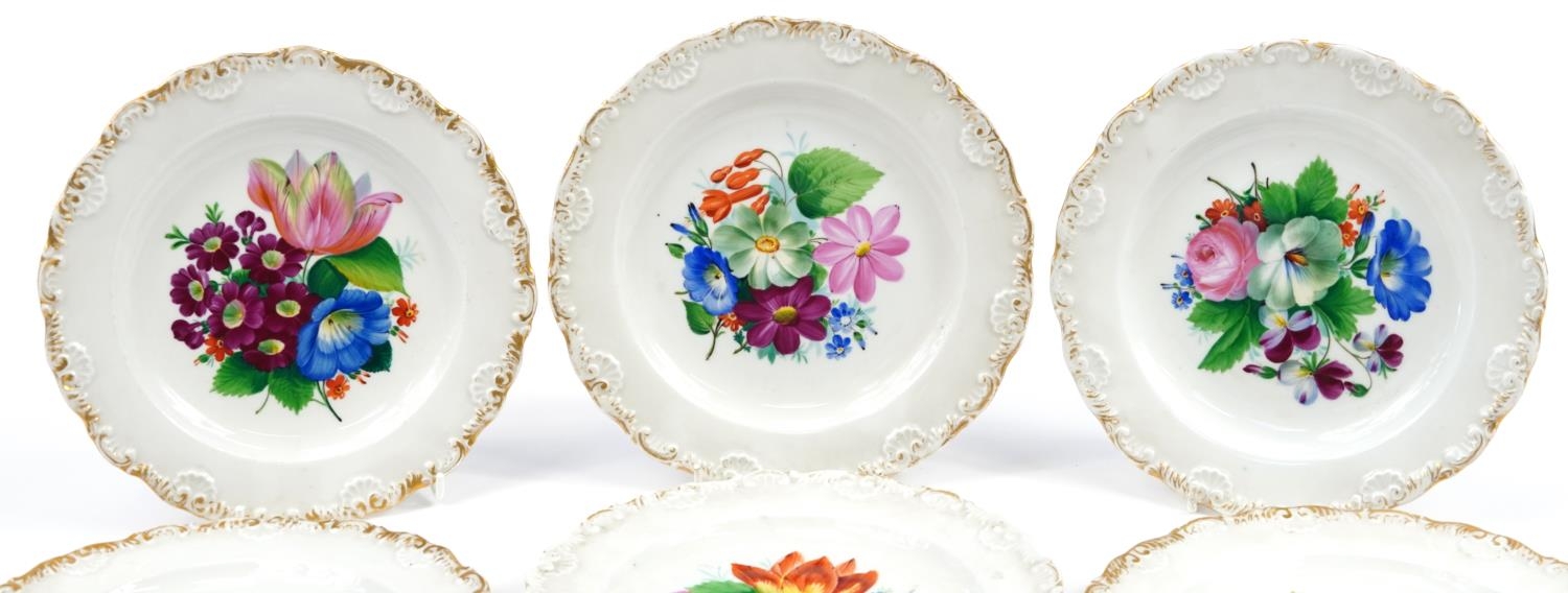 Meissen, set of six 19th century German porcelain cabinet plates finely hand painted with flowers, - Image 2 of 5