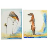 Crested Crane and Banded Mongoose, pair of watercolours, each indistinctly signed and dated 2001,