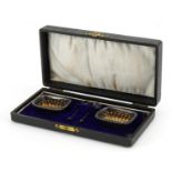 William Devenport, pair of George V silver salts with spoons housed in a fitted case, Birmingham