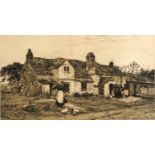 Ernest Albert Waterlow - Figures before a cottage, 19th century pencil signed print, published 1st