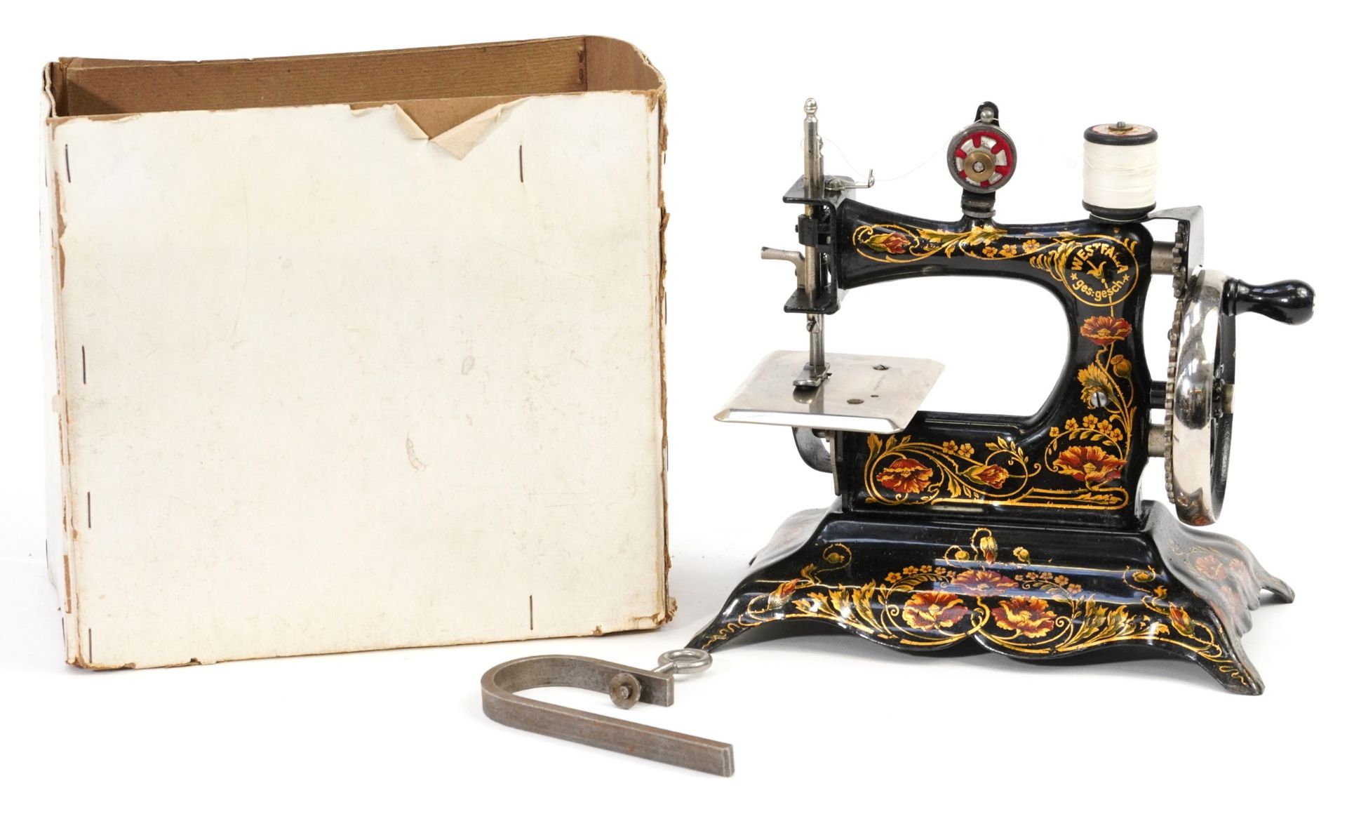 19th century German Westfalia hand operated child's sewing machine, no 7 with box and