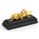 Novelty Martin's Bank gilt bronze grasshopper centenary desk paperweight, inset plaque to the base