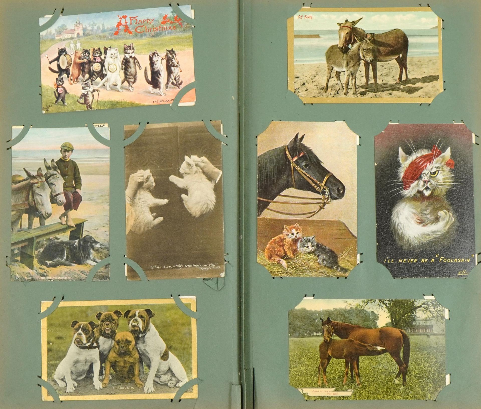 Edwardian and later topographical, social history and comical postcards arranged in an album - Image 8 of 15