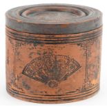 Chinese Yixing terracotta barrel pot and cover incised with fans and calligraphy, various
