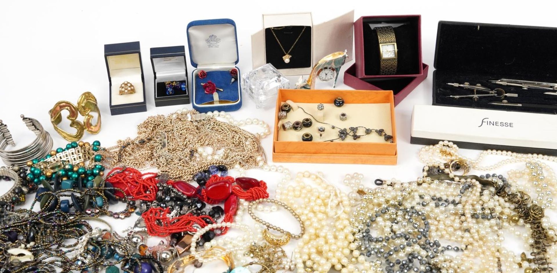 Vintage and later costume jewellery, wristwatches, clutch bags and hip flasks including necklaces, - Image 2 of 7