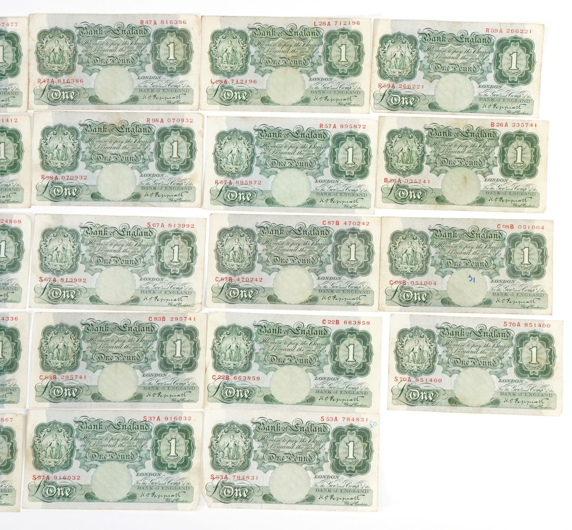 Twenty three Bank of England one pound notes, each Chief Cashier K O Peppiatt, various serial - Image 4 of 5