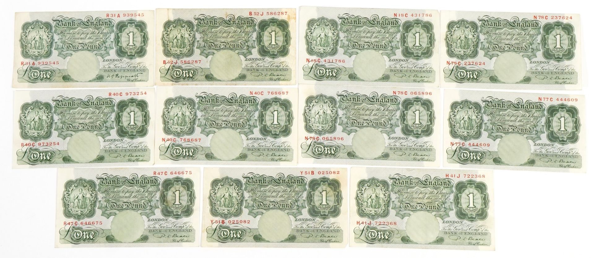 Eleven Bank of England one pound notes with Chief Cashier P S Beale, various serial numbers For - Image 2 of 3