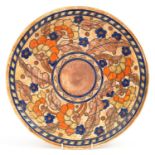 Charlotte Rhead for Crown Ducal, Art Deco charger hand painted with stylised flowers, 36.5cm in