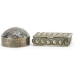 Two Persian silver pillboxes with hinged lids, the largest 4.5cm wide, total 34.2g For further