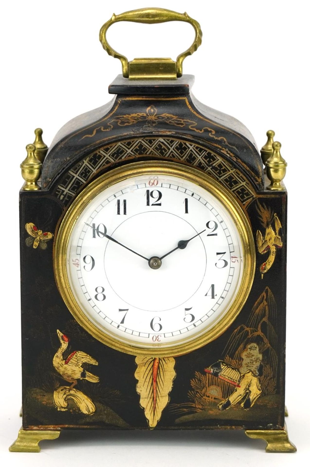Early 20th century lacquered mantle clock decorated in the chinoiserie manner with birds, the - Bild 2 aus 4