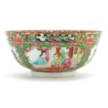 Chinese Canton porcelain bowl hand painted in the famille rose palette with panels of figures and
