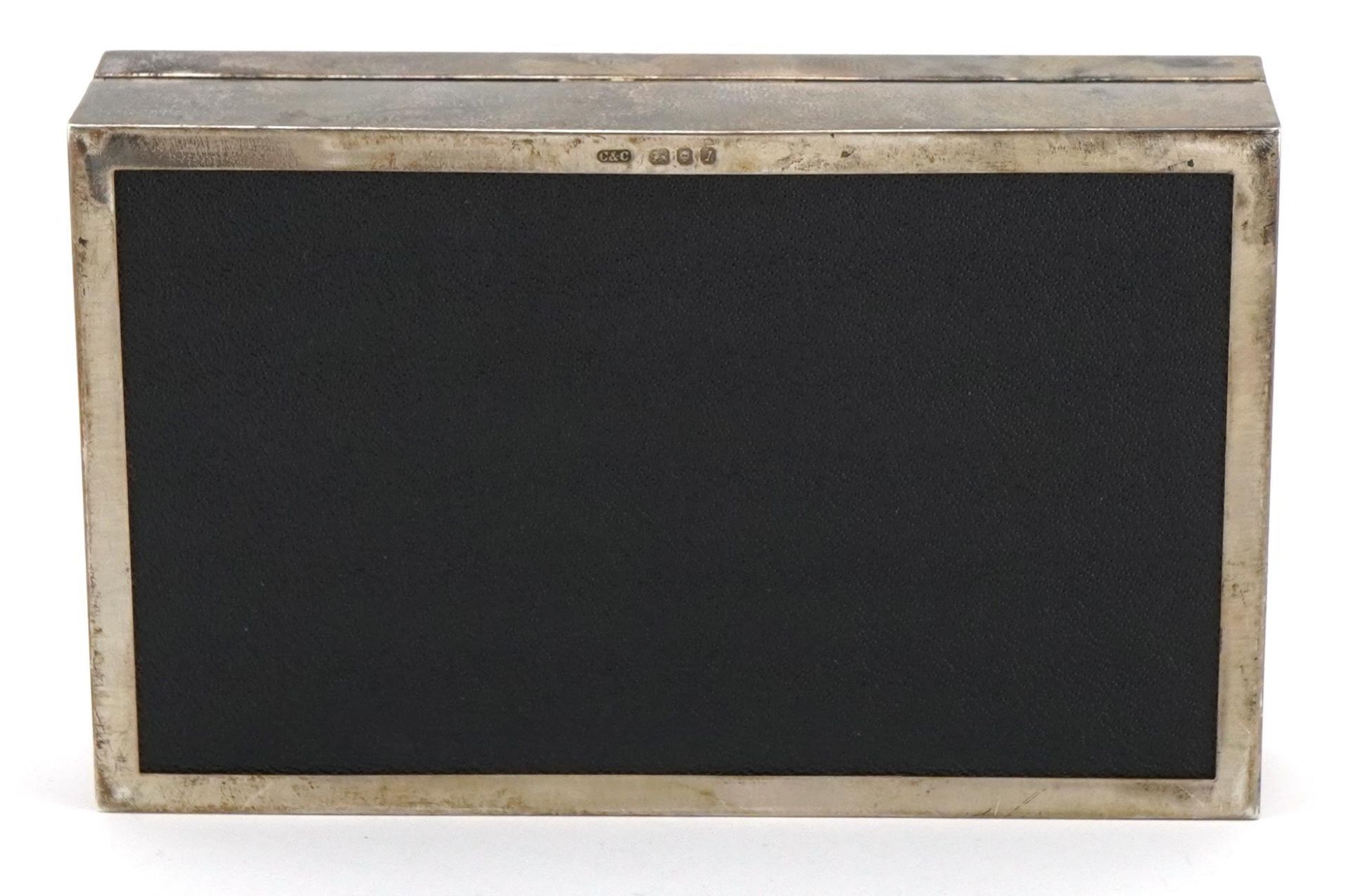 Cohen & Charles, Edward VII rectangular silver cigar box, the hinged lid with engine turned - Image 4 of 5