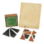 19th century Arabian wooden puzzle with case and Tangible Geometry New Puzzle booklet, the puzzle