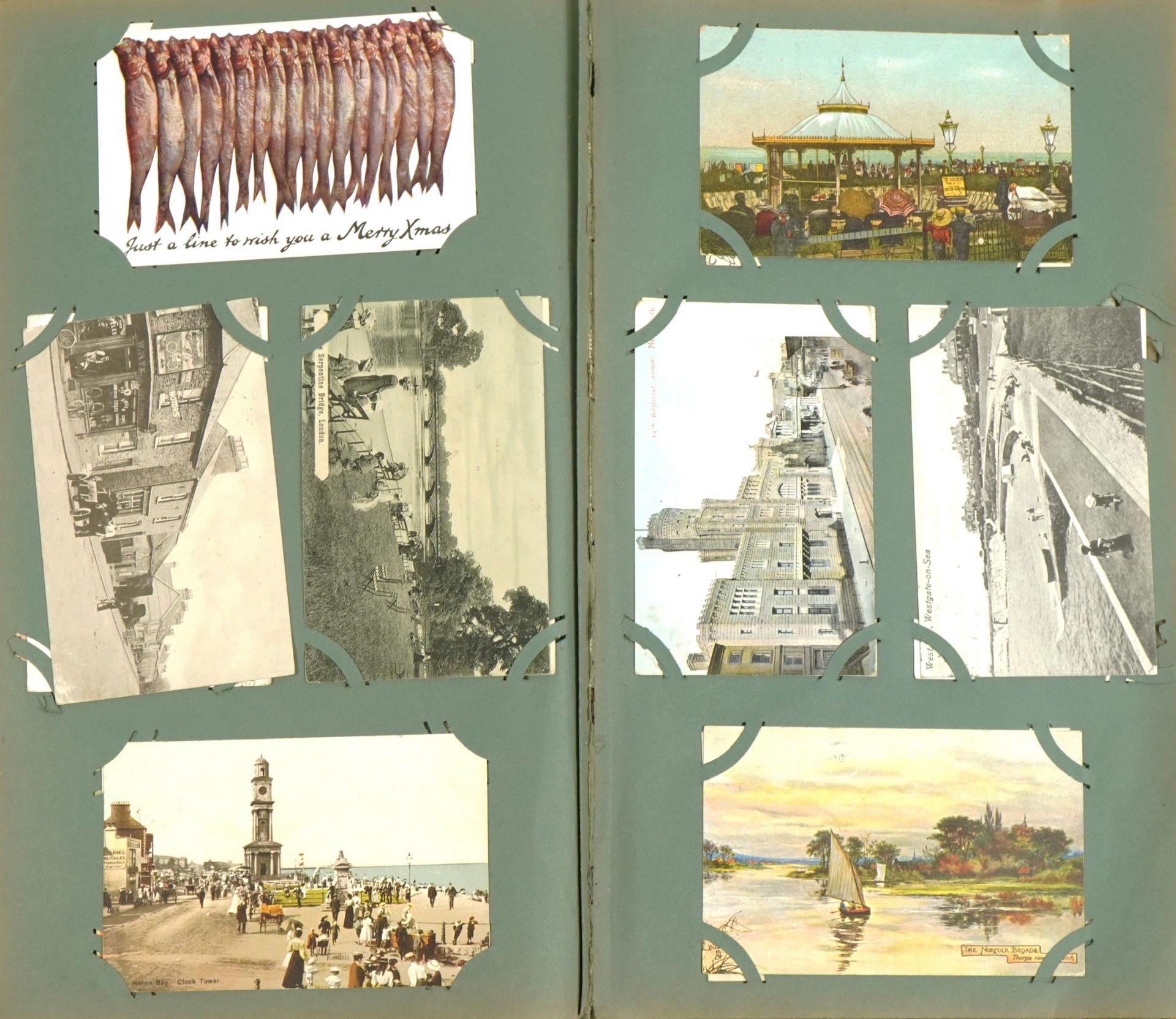 Edwardian and later topographical, social history and comical postcards arranged in an album - Image 14 of 15