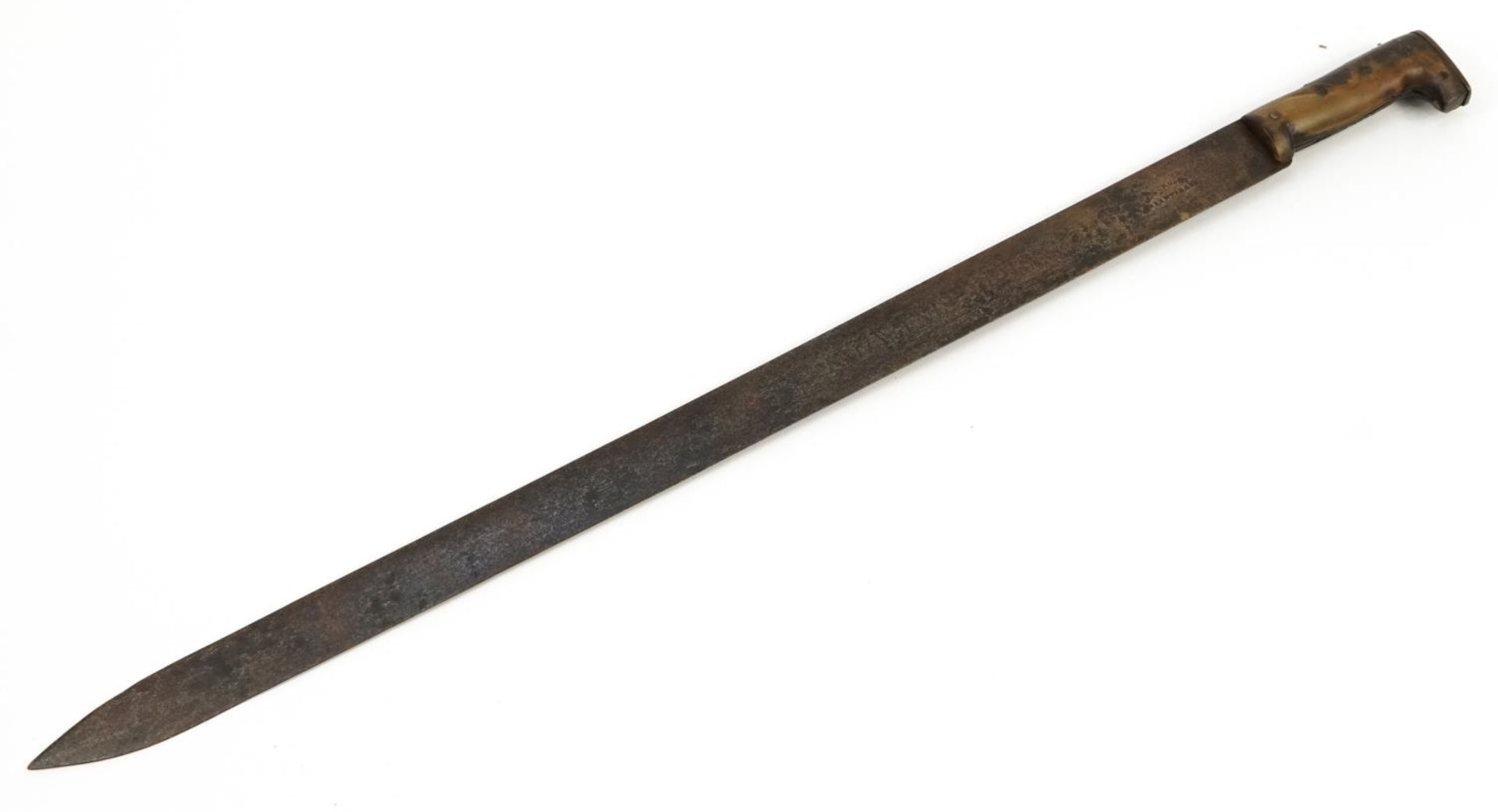 19th century European machete with horn handle and steel blade impressed F C Schulte Garantieado, - Image 2 of 4