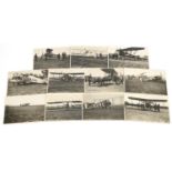 Eleven military and aviation interest photographic postcards of aeroplanes relating to planes flying