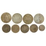 19th century and later coinage, some silver, including Queen Victoria 1889 crown, 1889 one dollar