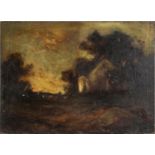 Rural landscape with shepherd and sheep, 18th/19th century oil on canvas, indistinctly signed,