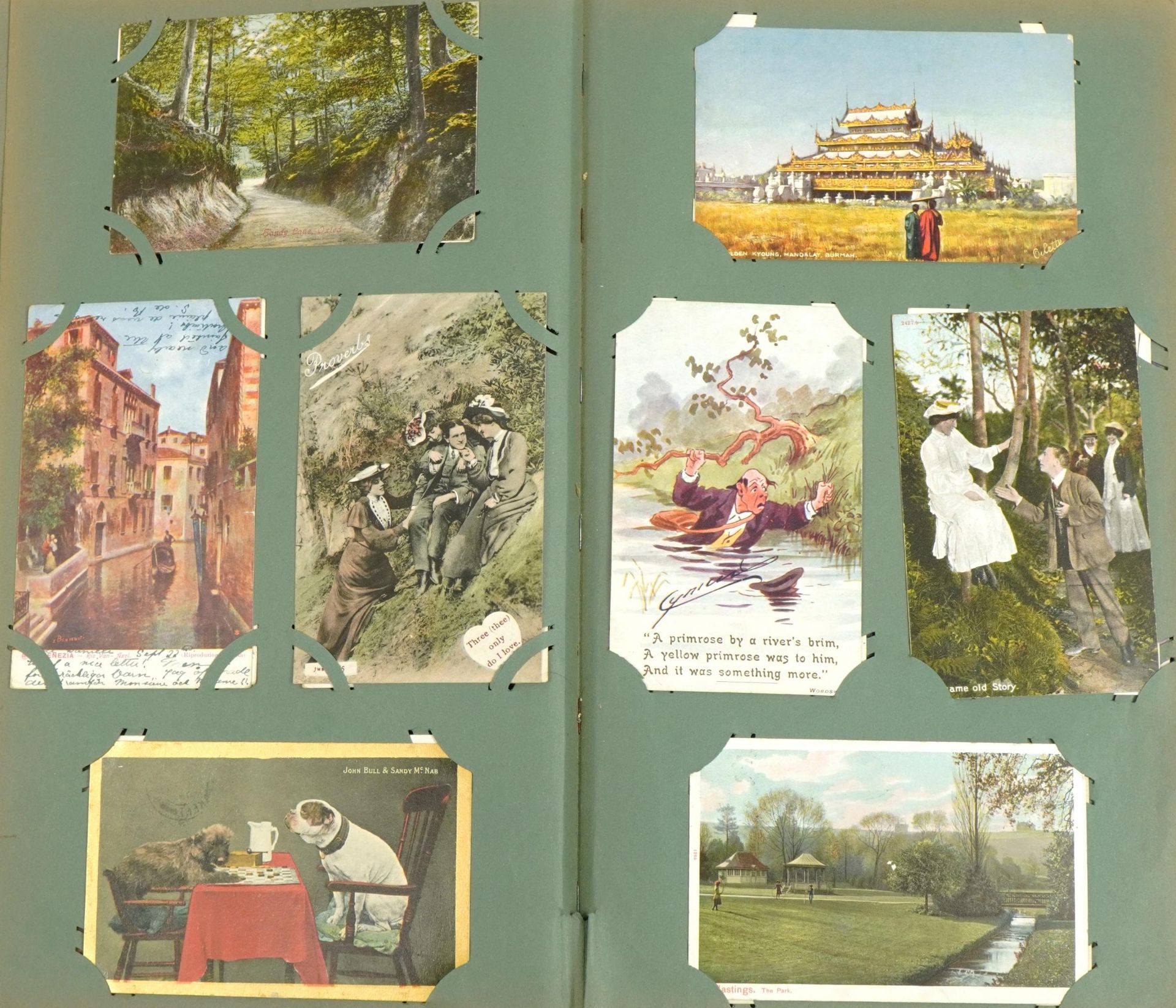 Edwardian and later topographical, social history and comical postcards arranged in an album - Image 5 of 15