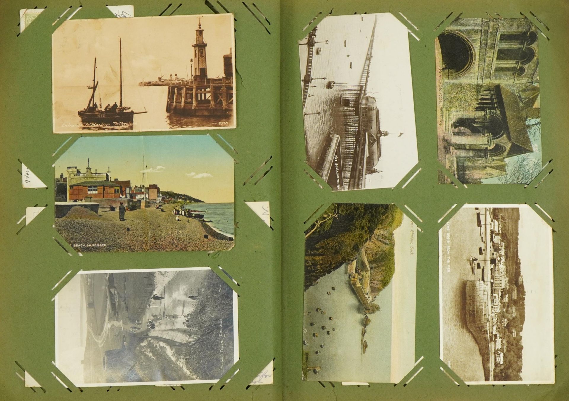Good collection of Edwardian topographical and social history postcards arranged in an album, some - Image 7 of 19