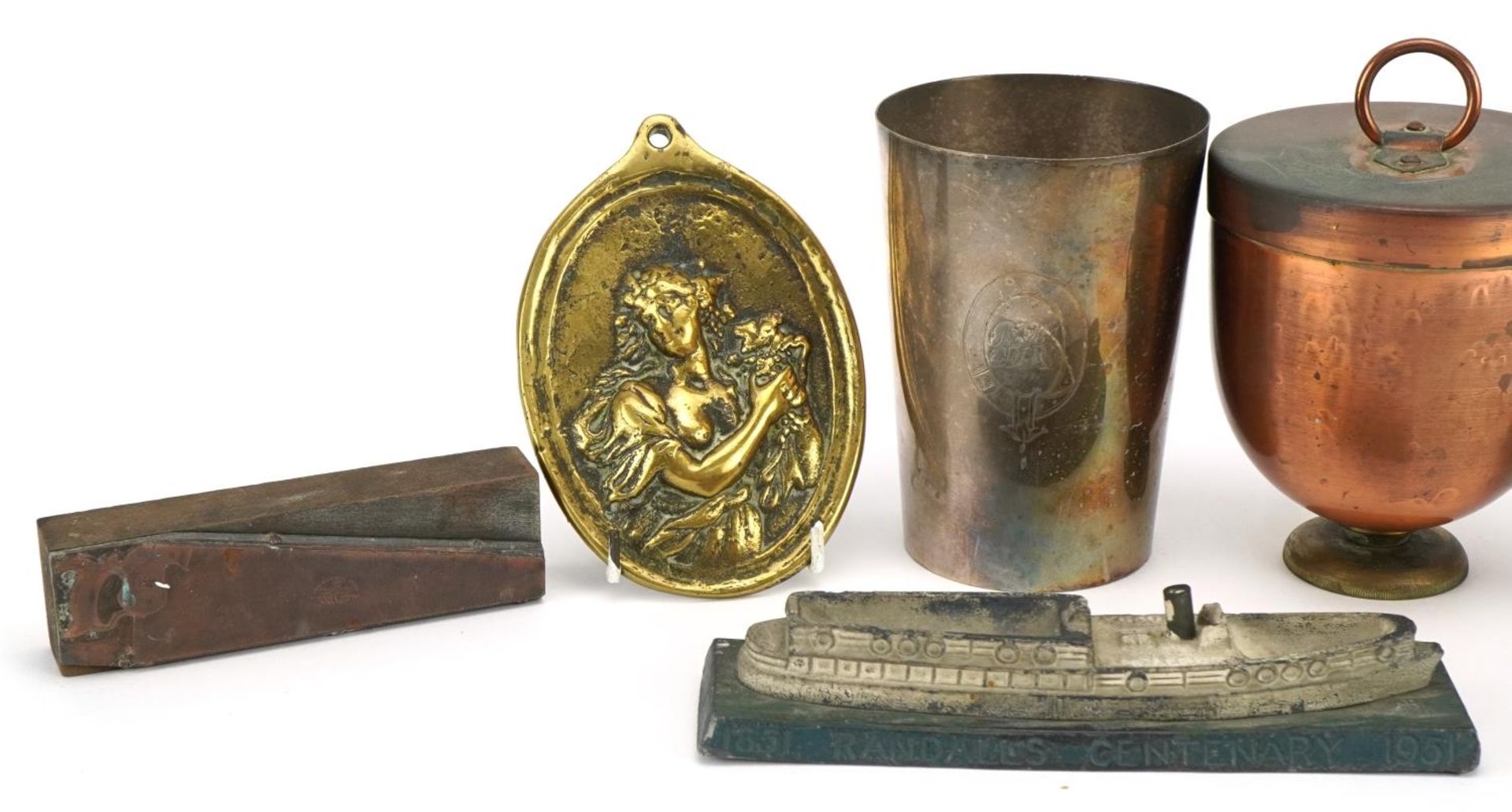 18th century and later objects including an oval plaque of a female, Chubb of London iron lock - Bild 2 aus 3
