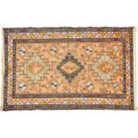 Rectangular Turkish rug with allover geometric and animal design, 200cm x 114cm For further