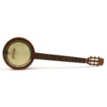 Rosewood and mahogany six string banjo, 88cm in length For further information on this lot please