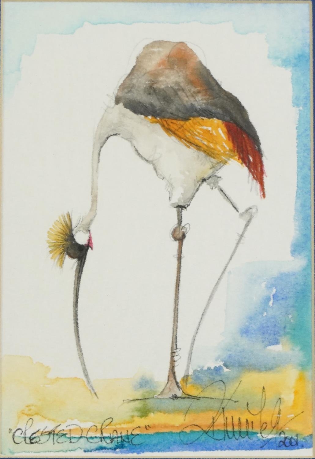 Crested Crane and Banded Mongoose, pair of watercolours, each indistinctly signed and dated 2001, - Image 2 of 9