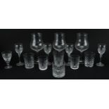 Crystal and glassware including four Stuart Crystal glasses and a pair of drinking glasses and three