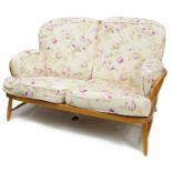 Ercol Jubilee light elm two seater settee, 140cm wide For further information on this lot please