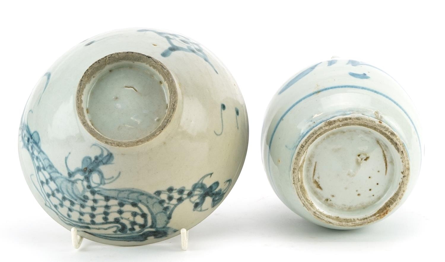 Chinese provincial blue and white porcelain spouted vessel and a similar bowl hand painted with a - Image 3 of 3