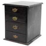 Hardwood four drawer collector's chest with ornate brass handles, 34cm H x 27cm W x 30cm D For