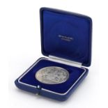 London Stock Exchange silver medallion engraved Robert Stephen W Higgins housed in a John Pinches of